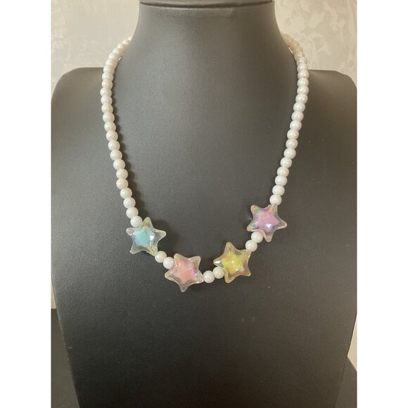 Colorful Beaded Necklace Set With Star & Flower Charms For Kids - Picture 3 of 6